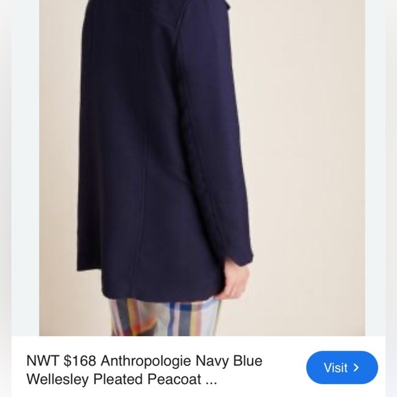 Anthropologie by Anthropologie Navy Blue Wellesley Pleated Pea Coat size S - Picture 7 of 11